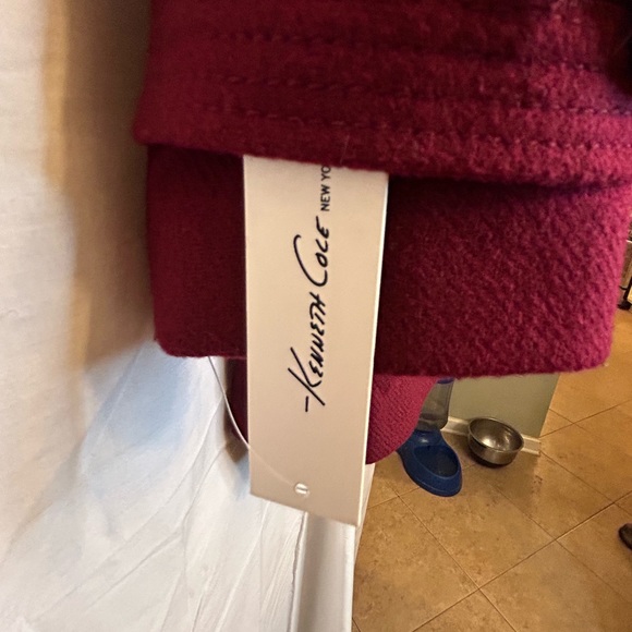 NWT Kennith Cole New York Women’s Size 2 Cranberry Wool Blend Coat W/ Hood - Picture 5 of 6